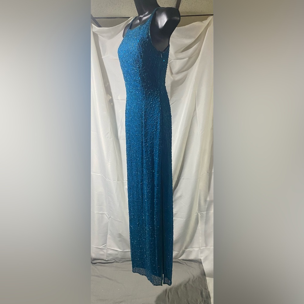 Scala silk, beaded, turquoise gown